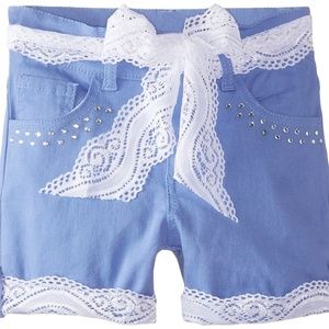 Dreamstar Girls Stretch Twill Shorts Lace Trim Rhinestone Periwinkle Size 6